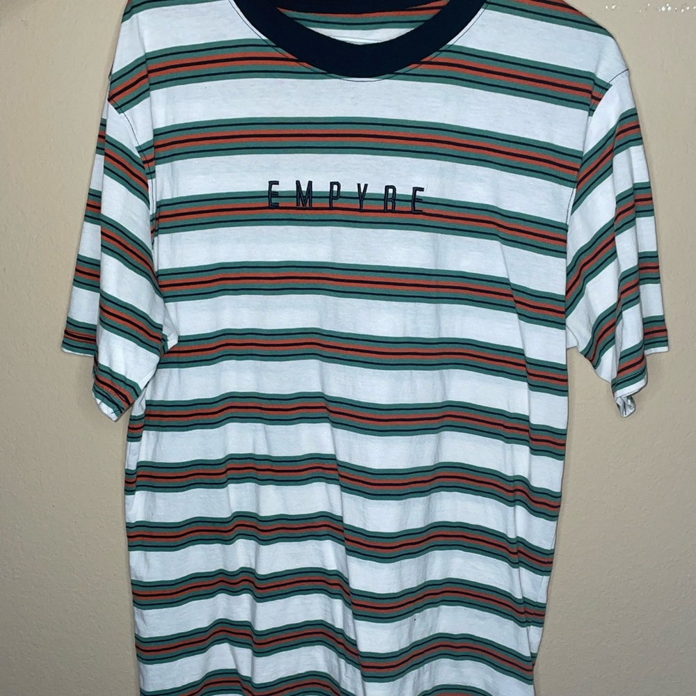 Green, Black, and orange stripped t-shirt